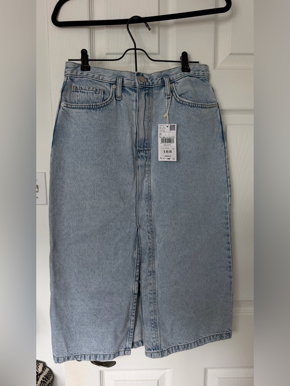 Mango Light Blue Denim Maxi Skirt with Front Seam